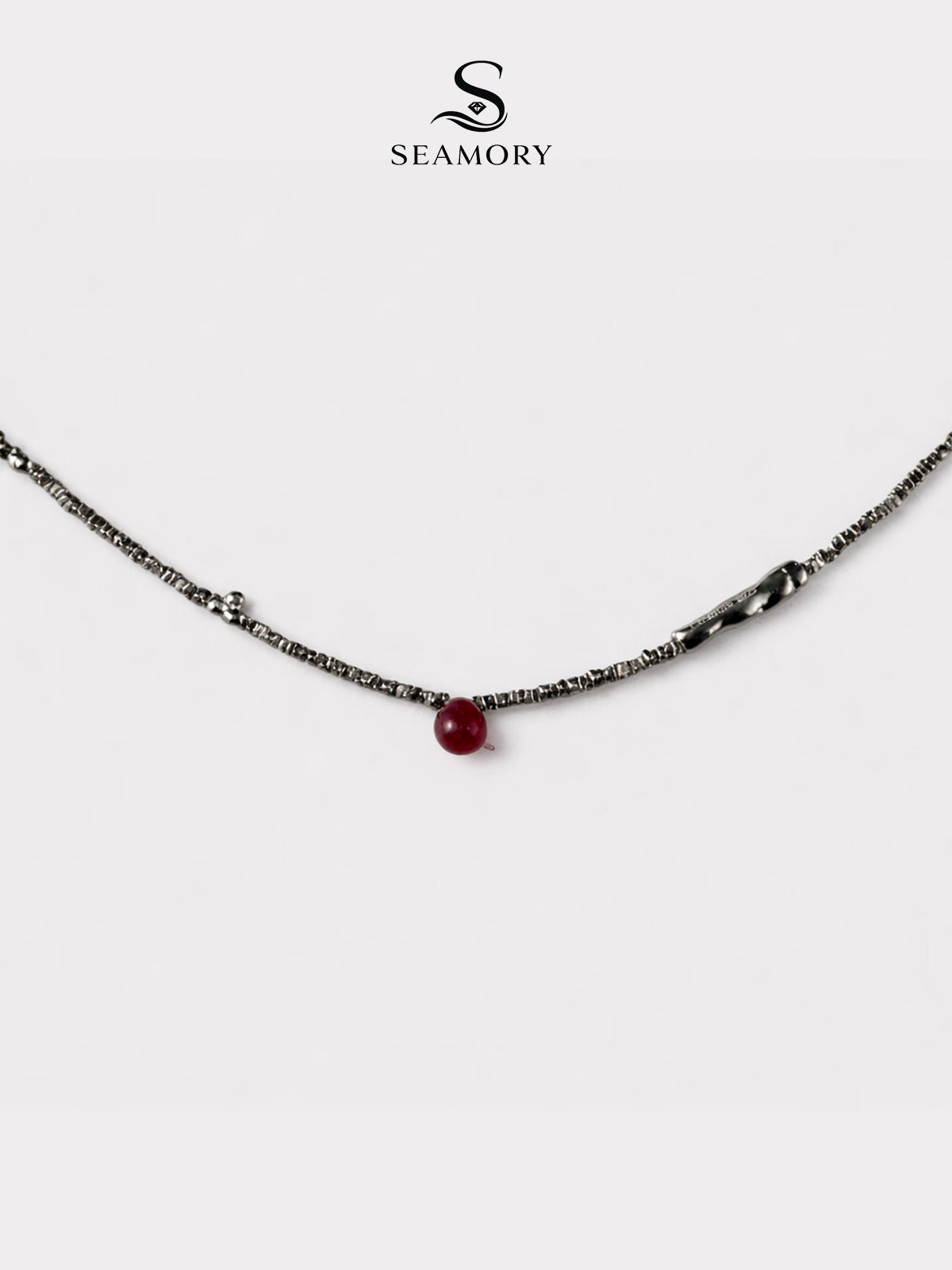 Ruby Seed Charm Sterling Necklace