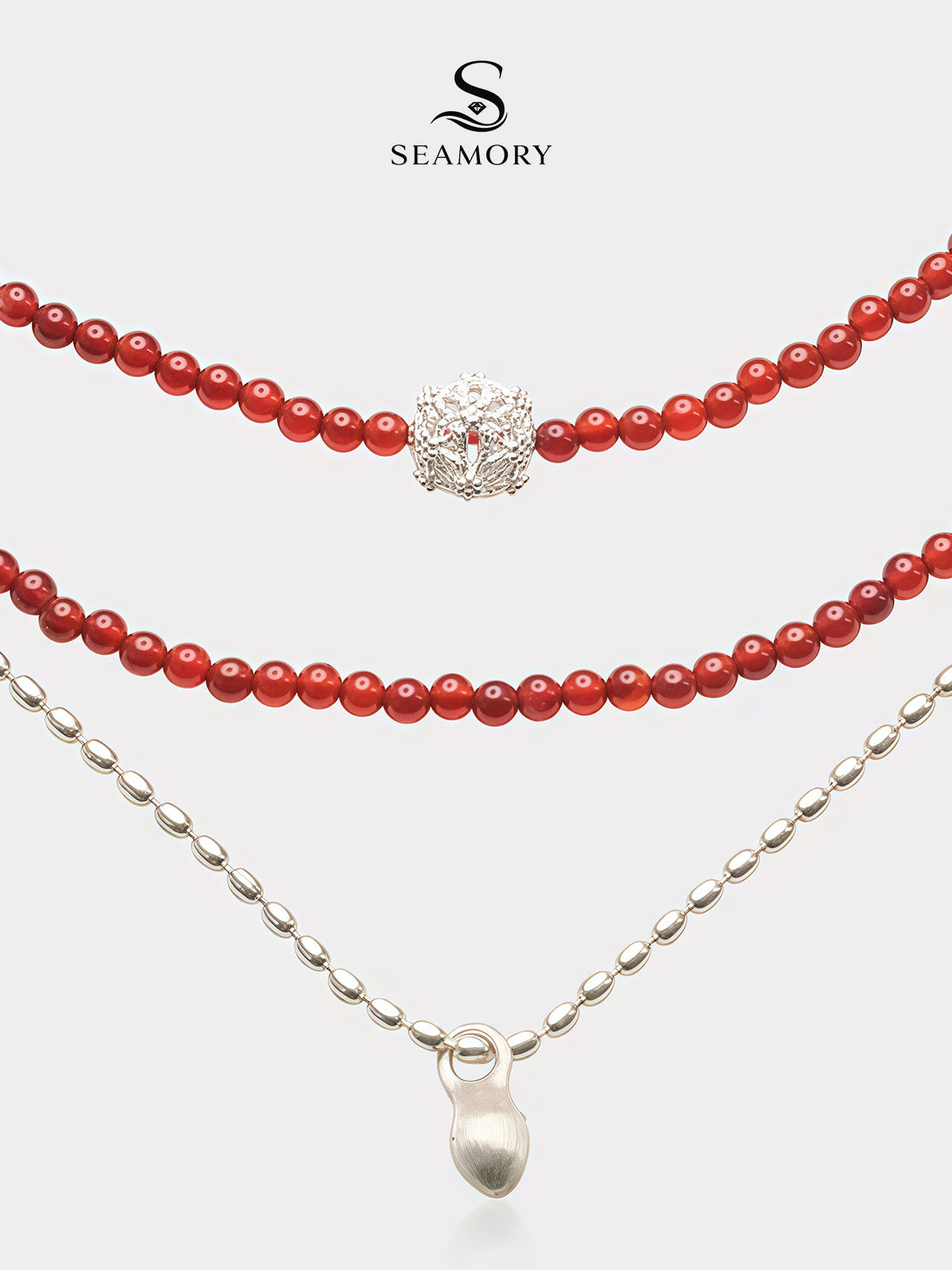 Red Agate Oriental Bead Necklace