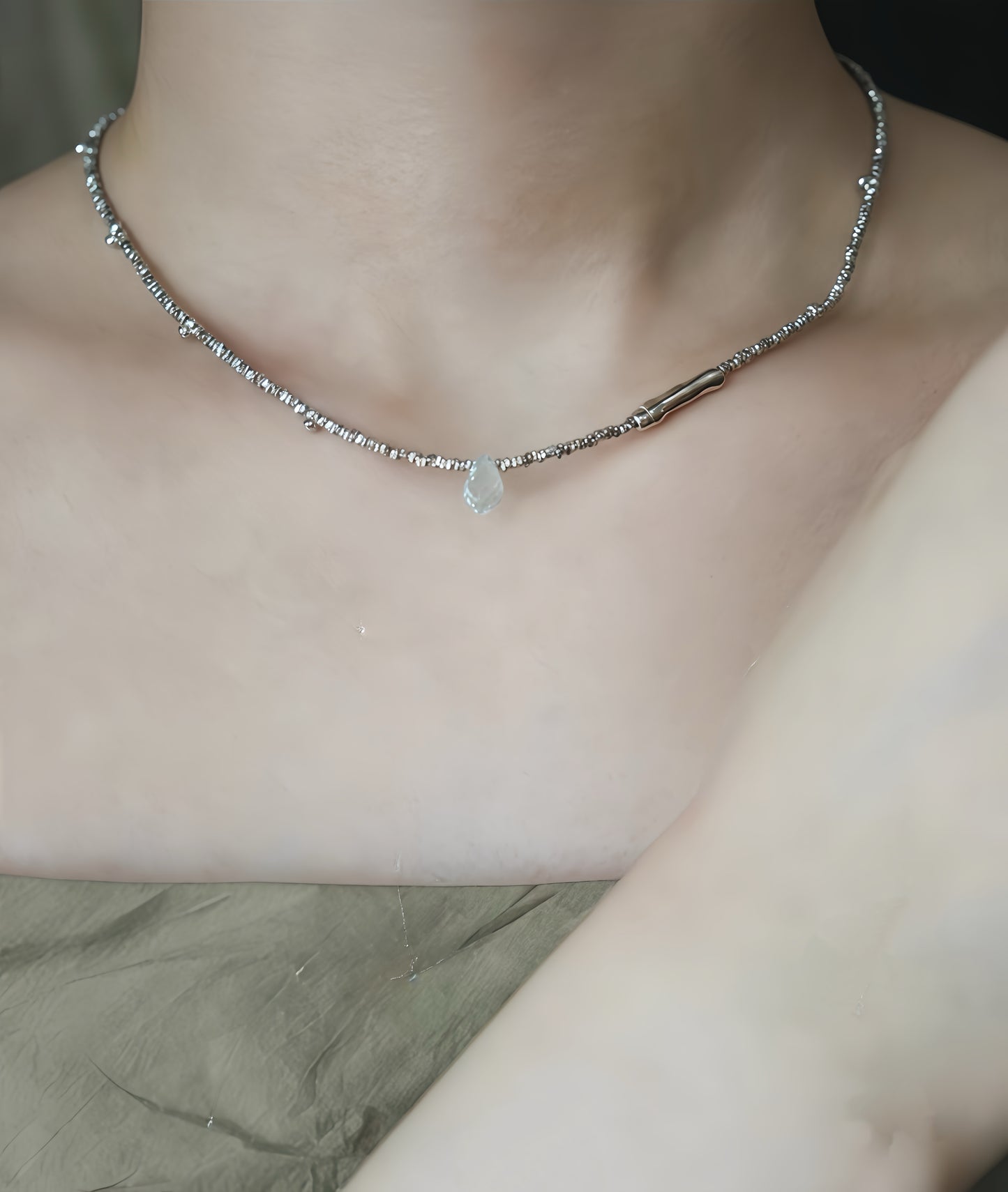 Aqua Bloom Green Crystal Necklace