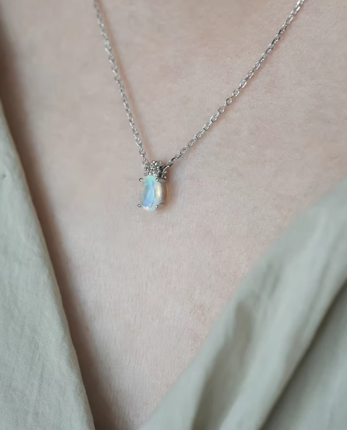 Opal Ocean Silver Pendant Necklace