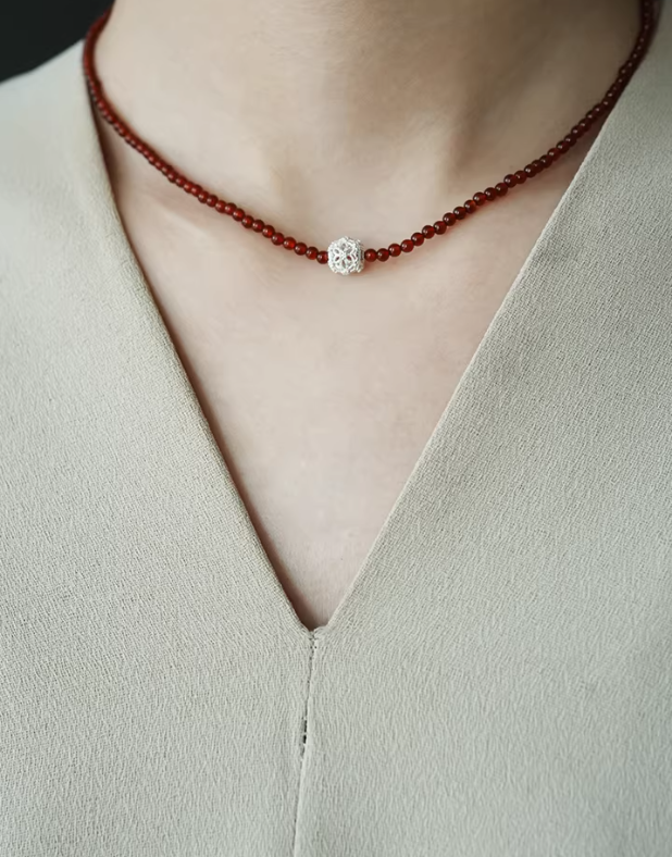 Red Agate Oriental Bead Necklace