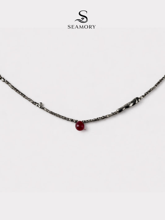 Ruby Seed Charm Sterling Necklace