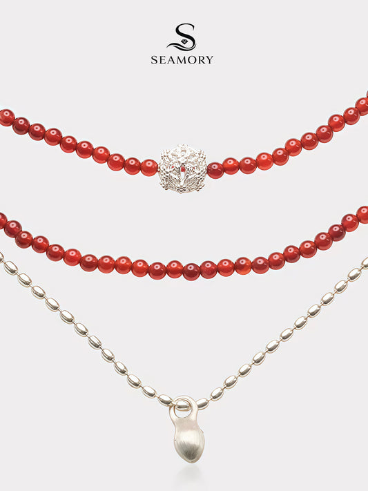 Red Agate Oriental Bead Necklace